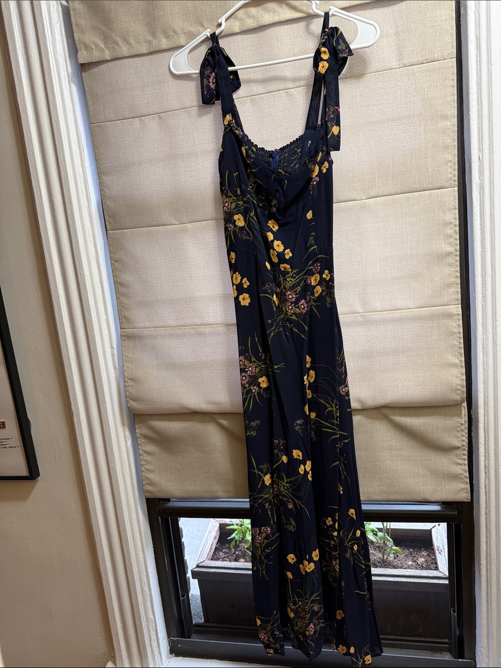 Reformation Nikita Navy Floral Tie-Shoulder Maxi Dress